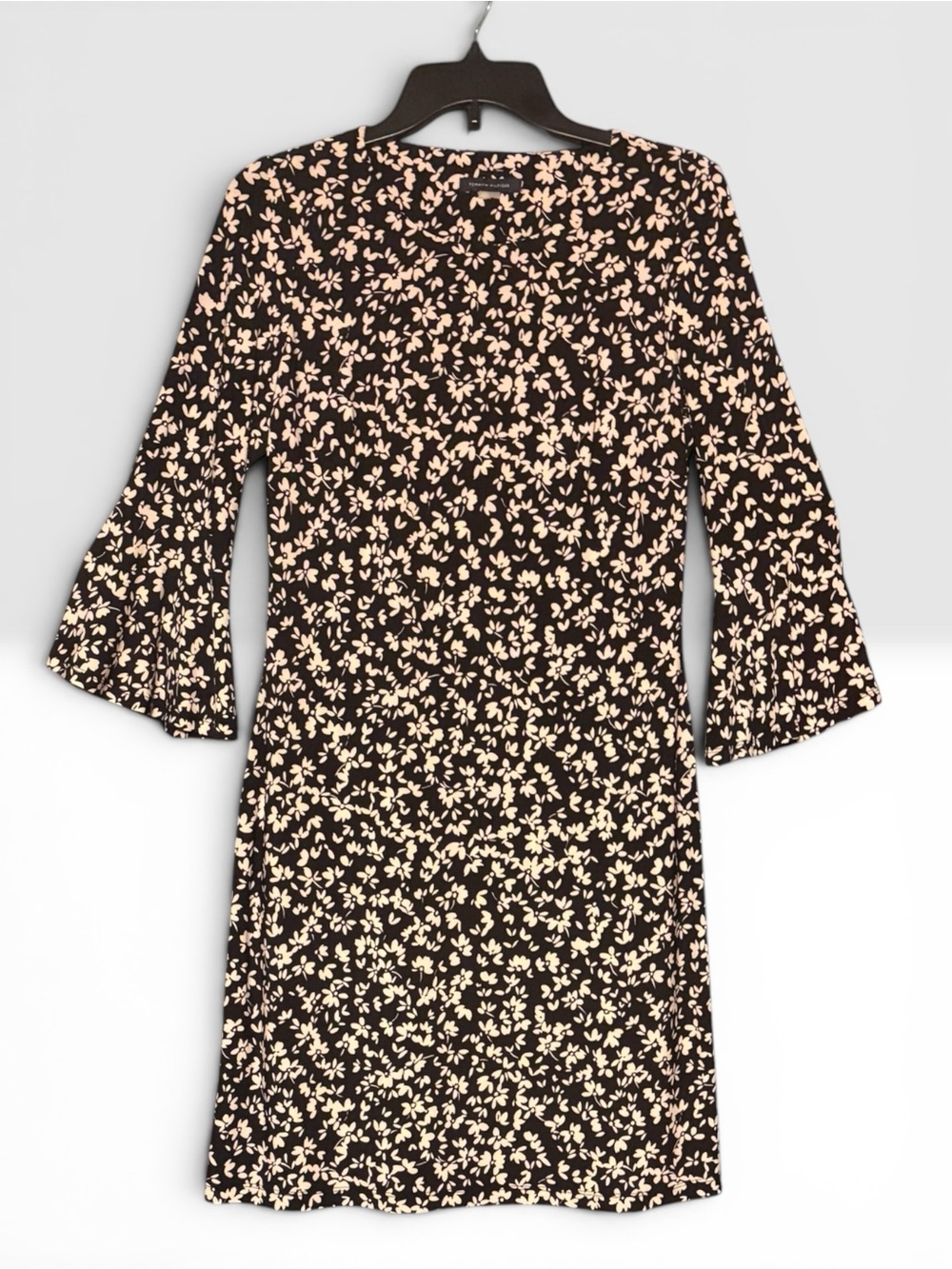 Tommy Hilfiger Black Dress with Cream Floral Print and Bell Sleeves